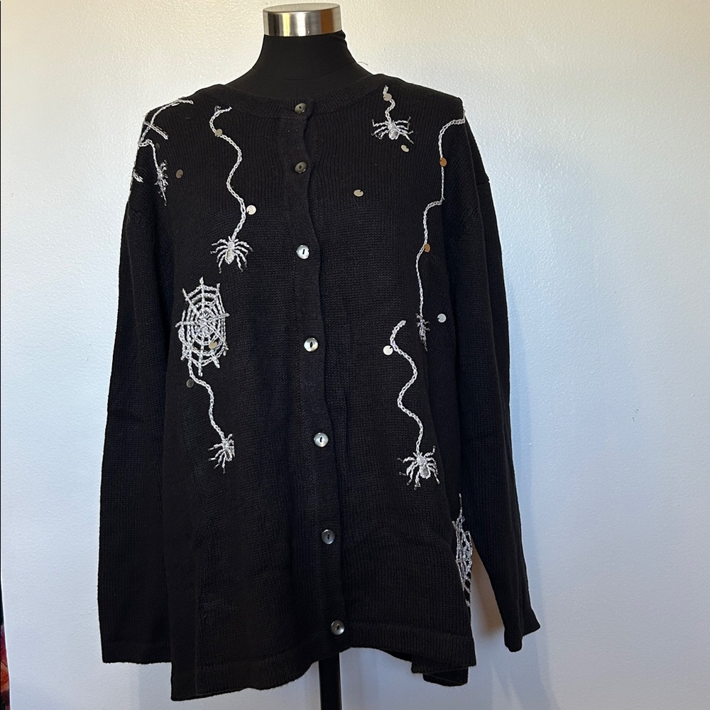 Quacker Factory Black Cardigan with Unique Embroidery